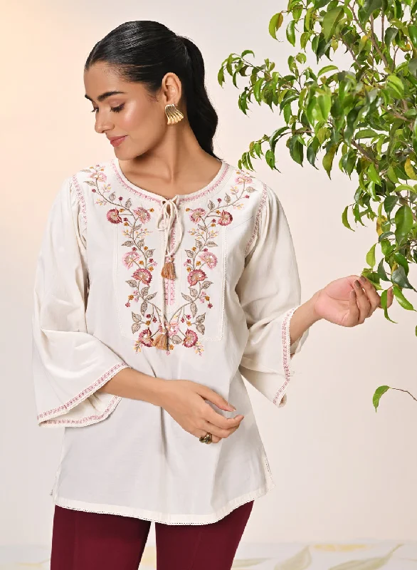 Elnaz Ivory Embroidered Top for Women