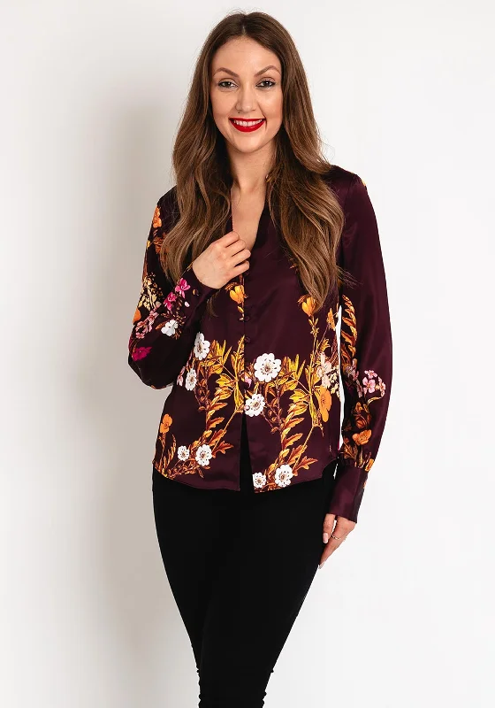 Guess Rita Floral Satin Blouse, Plum