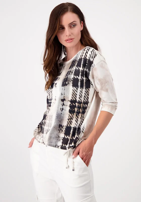 Monari Rhinestone Checked Top, Beige