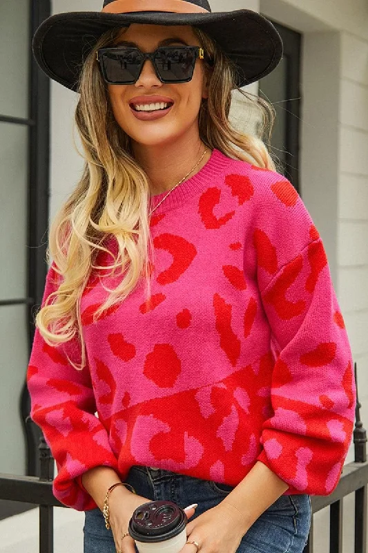 LEOPARD PRINTING LONG SLEEVE CASUAL SWEATER