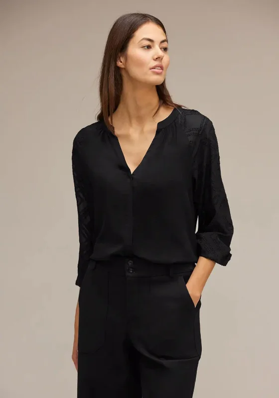 Street One Decorative Chiffon Sleeve Blouse, Black