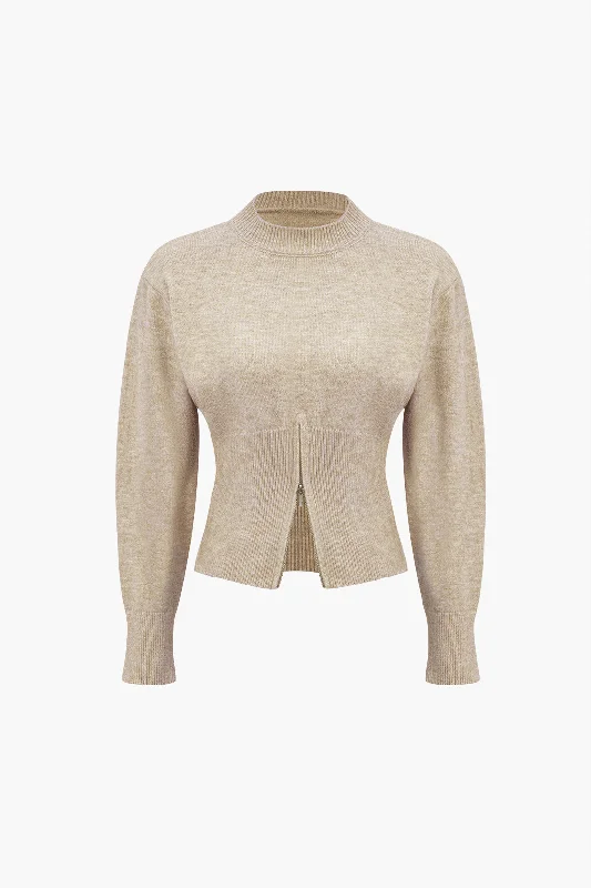 Solid Zipper Sweater Long-Sleeve Top