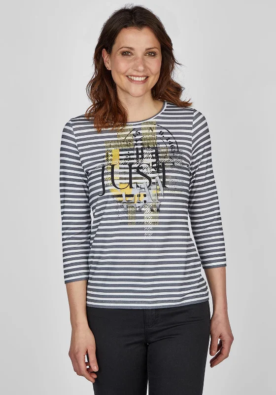 Rabe Striped Text Print Top, Navy