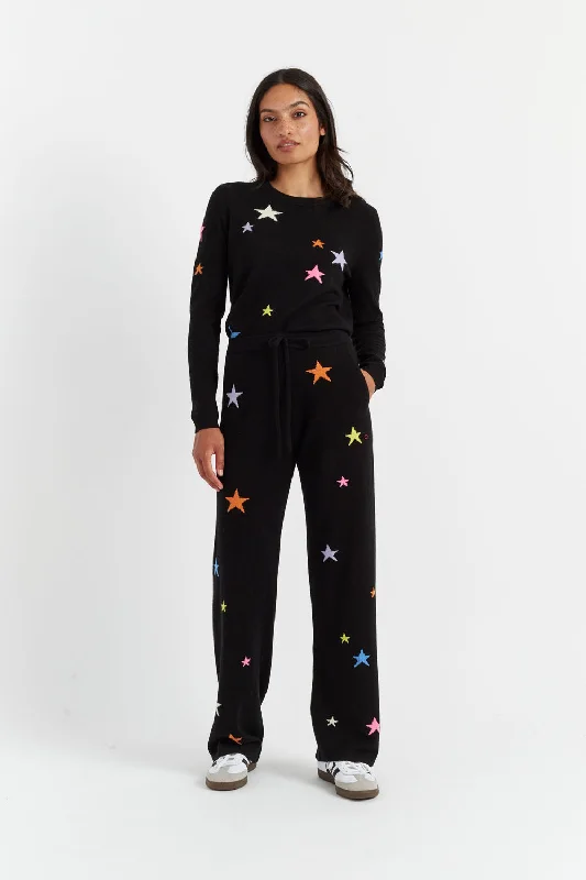 Black Wool-Cashmere Star Wide-Leg Track Pants