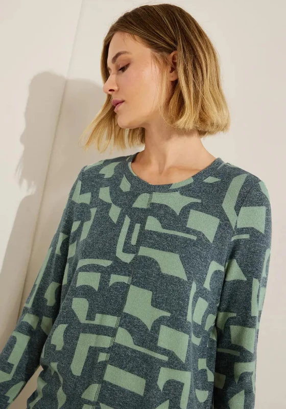 Cecil Letter Print Soft Knit Top, Deep Lake Green Melange