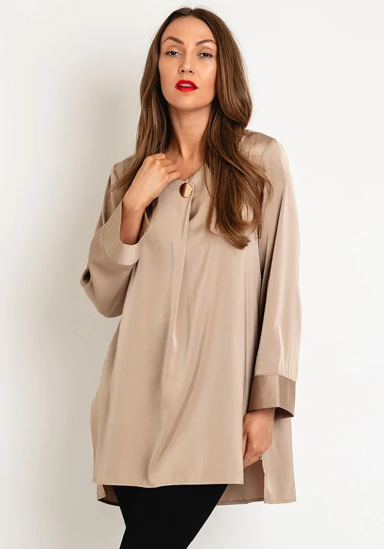 Serafina Collection Satin Blouse, Beige