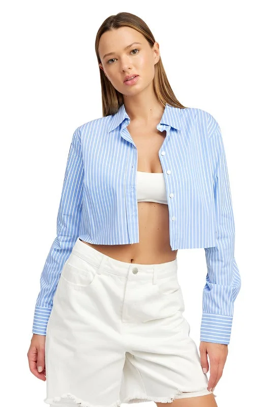 STRIPED CROPPED SHIRT WITH CUT EDGE