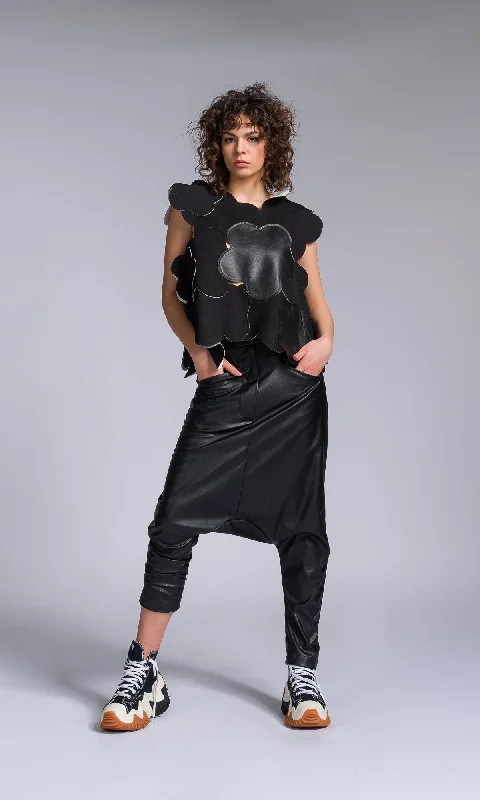 Vegan Leather Pants with Deep Drop Crotch