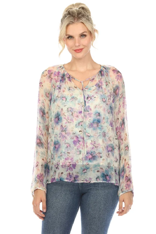 Johnny Was Love Glinda Silk Floral Peasant Blouse Boho Chic L12424-2