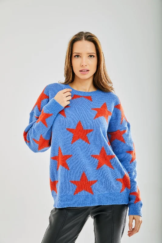 Liquorish Red Star Jumper In Blue