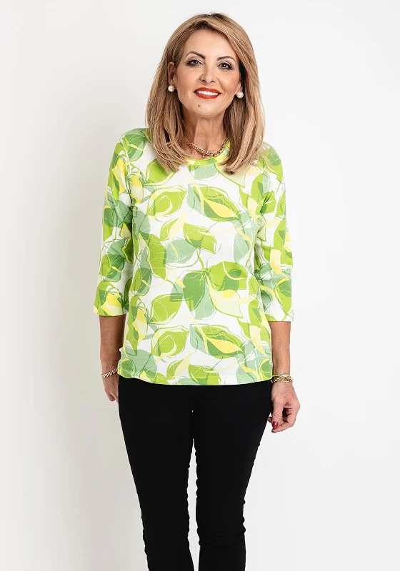 Olsen Edda Leaf Print T-Shirt, Citron