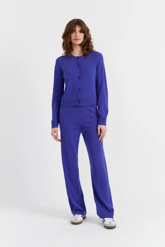 Blue-Violet Wool-Cashmere Wide-Leg Track Pants