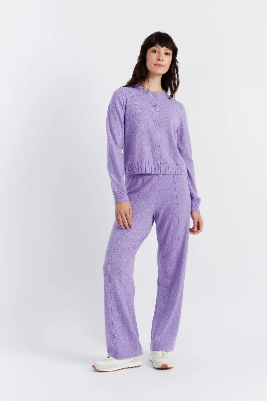 Lavender Wool-Cashmere Wide-Leg Track Pants