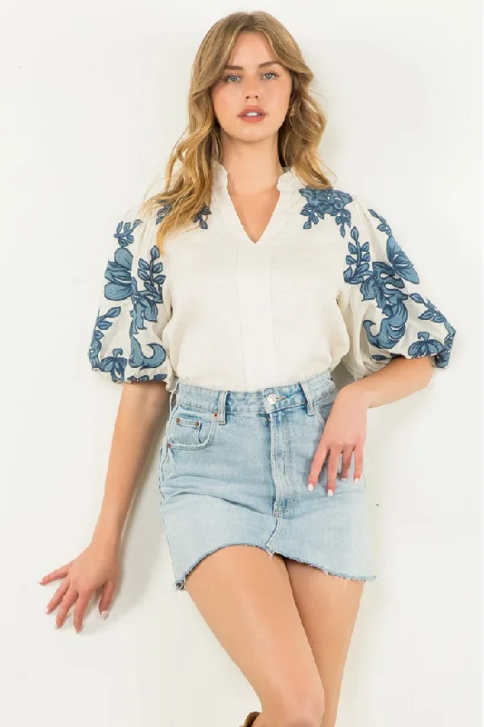 Phoebe Floral Embroidred Sleeve Blouse