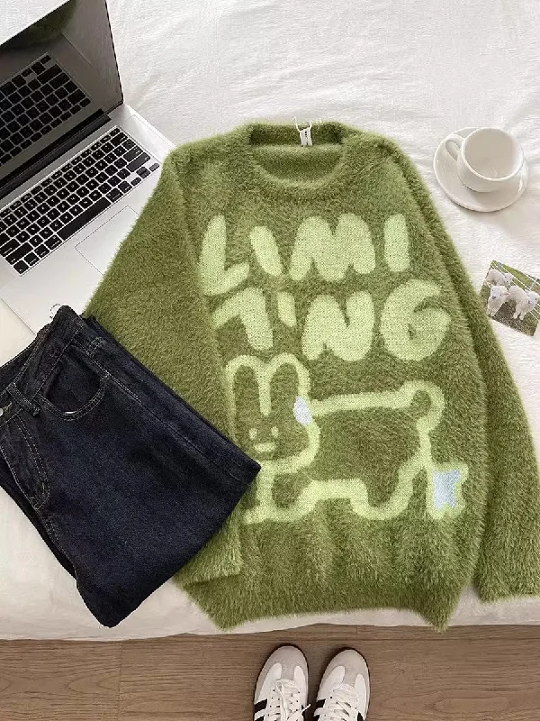 Sweet and cute rabbit cartoon soft round neck sweater knitted top   S4724