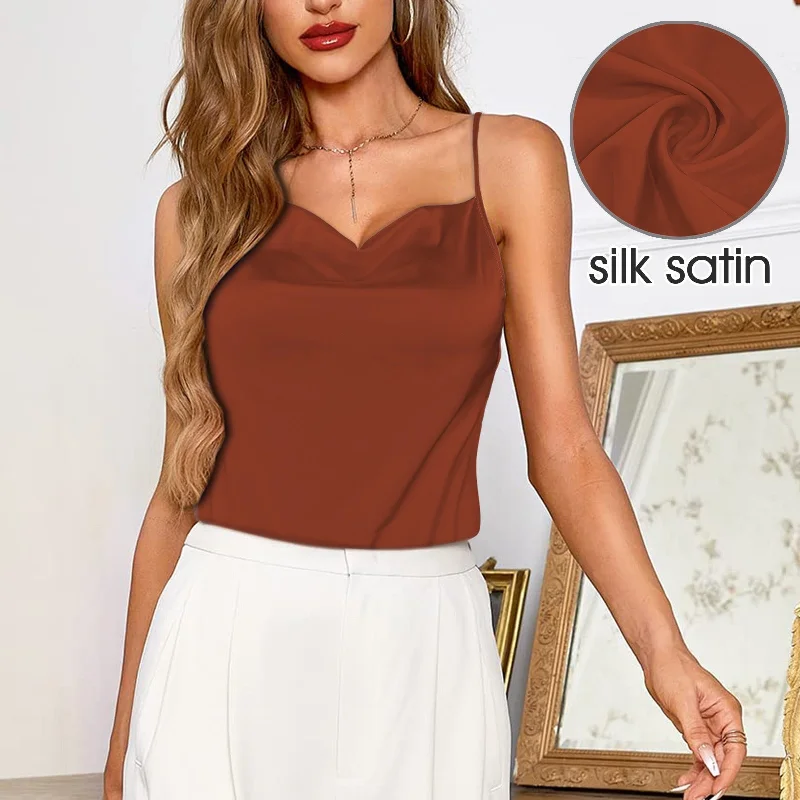 Bronzy Drop Neck Silky Satin-like Cami Top