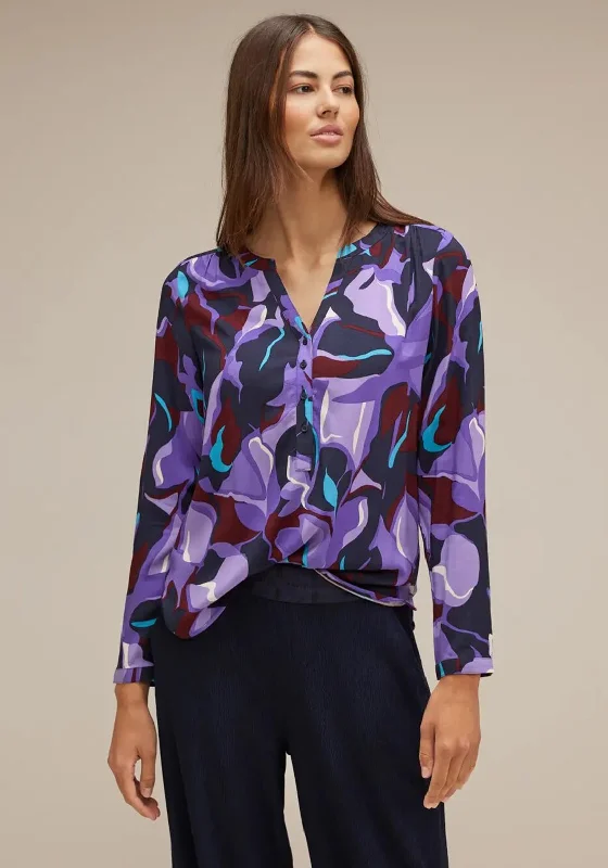 Street One V-Split Neck Print Blouse, Lupine Lilac