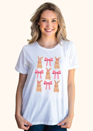 Ribbon Bunnies on Vanilla Bean-White Cuff Tee