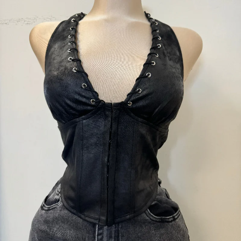 Suede Corset Top-Black