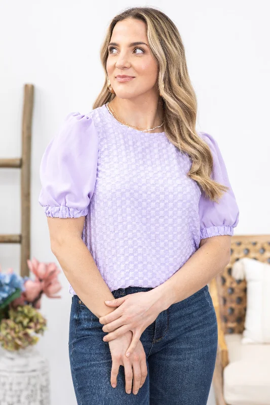 Lavender Checkerboard Texture Knit Top