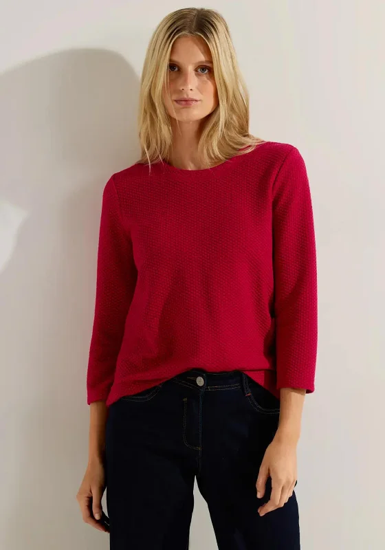 Cecil Round Neck Textured Top, Casual Red