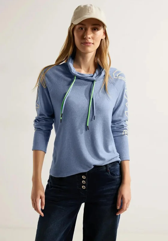 Cecil Drawstring Collar Jumper, Real Blue Melange