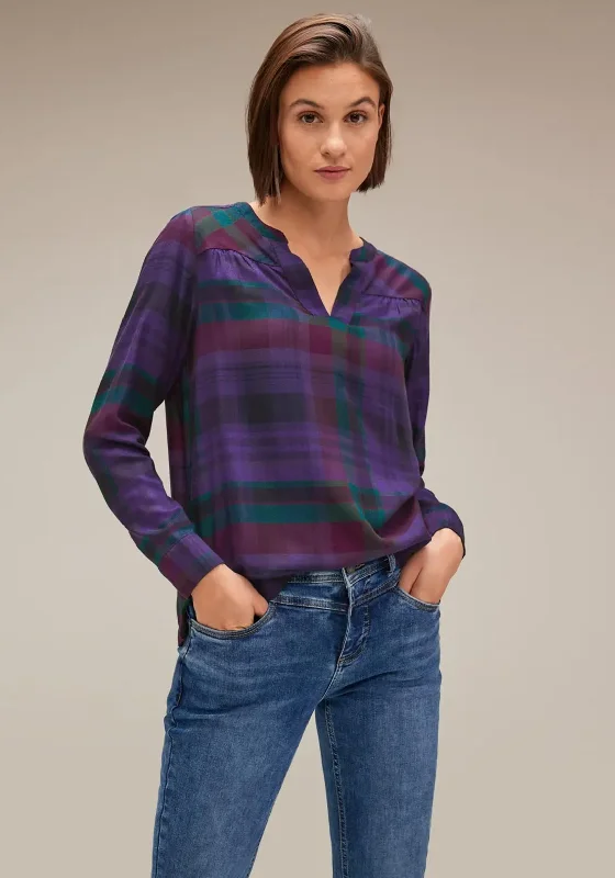 Street One Checked Blouse, Intense Pure Lilac