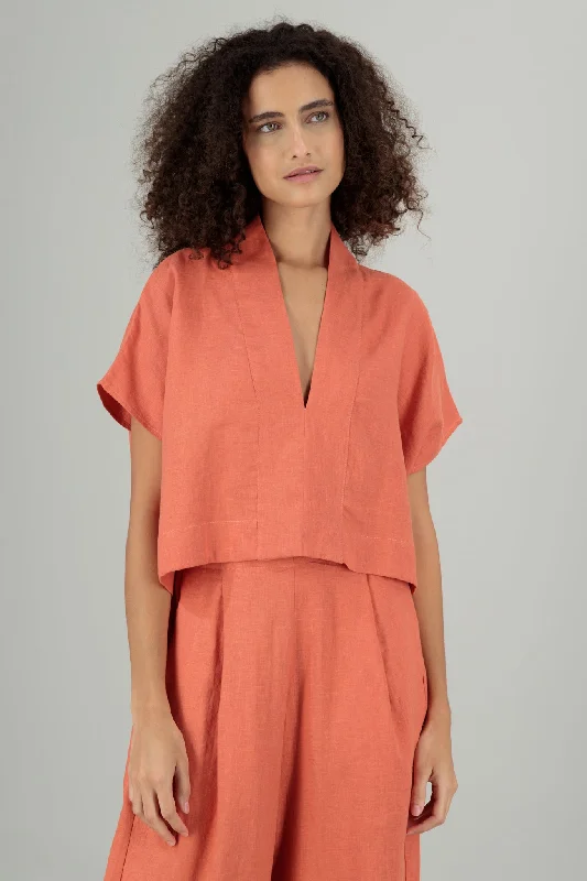 Ivy Kimono Linen Top Grapefruit