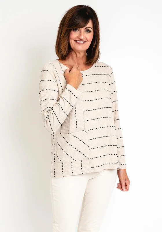 Ever Sassy Stitch Stripe Ribbed Top, Beige