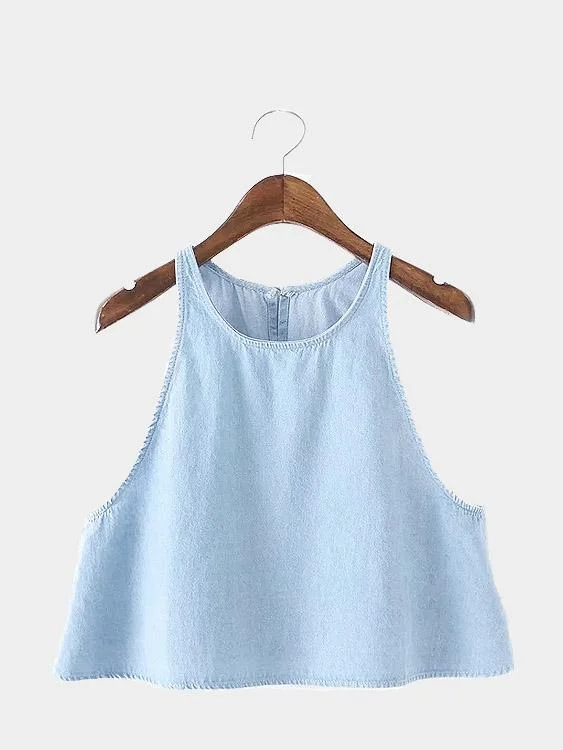 Custom Crew Neck Sleeveless Blue Camis