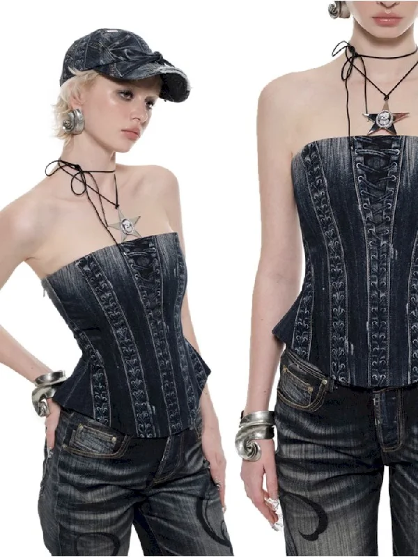 COWBOY PRINTED FISHBONE CORSET [S0000009856]