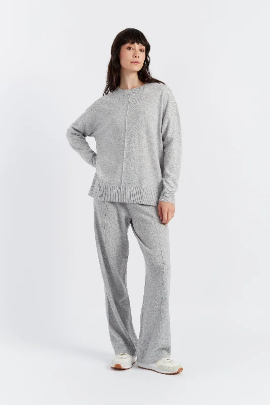 Light-Grey Wool-Cashmere Wide-Leg Track Pants