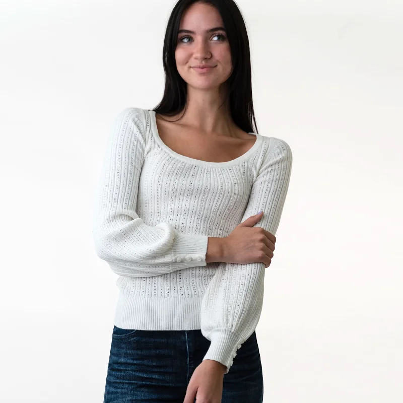 Scoop Neck Pointelle Sweater