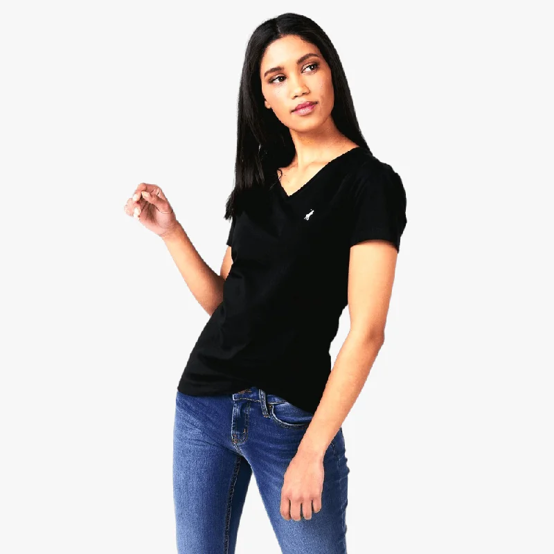 Polo Womens Kelly V Neck Stretch Short Sleeve Tee Black