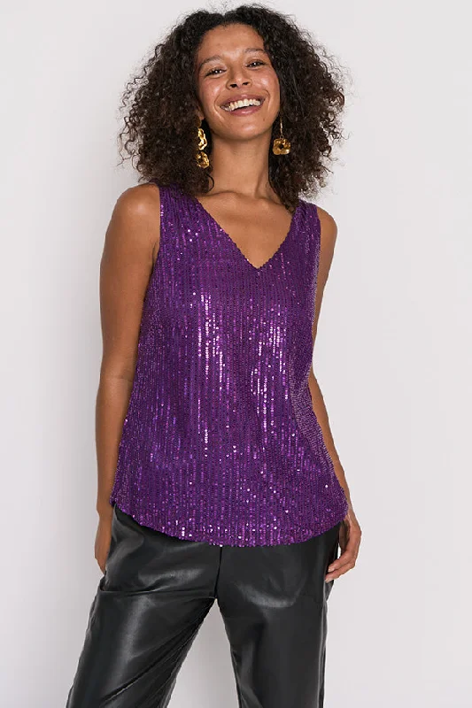 Rylee Purple Sequins Party Tank