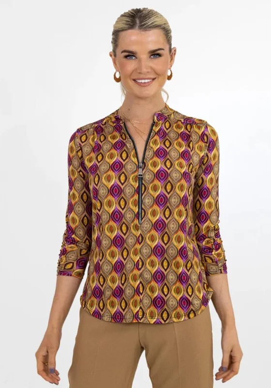 Kate & Pippa Ogee Print Zip Top, Purple