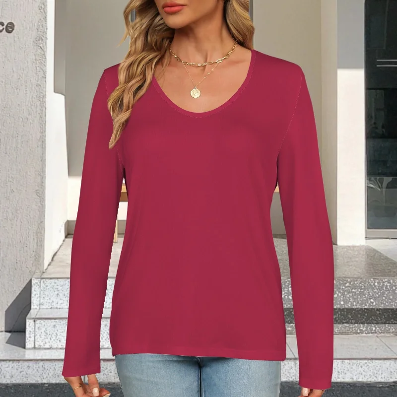 V Neck Long Sleeve Pullover Top Red