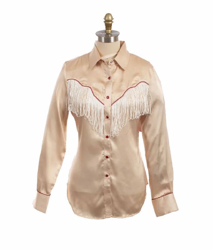 Scully Womens Retro Snap Fringe Tan 100% Polyester L/S Blouse XL