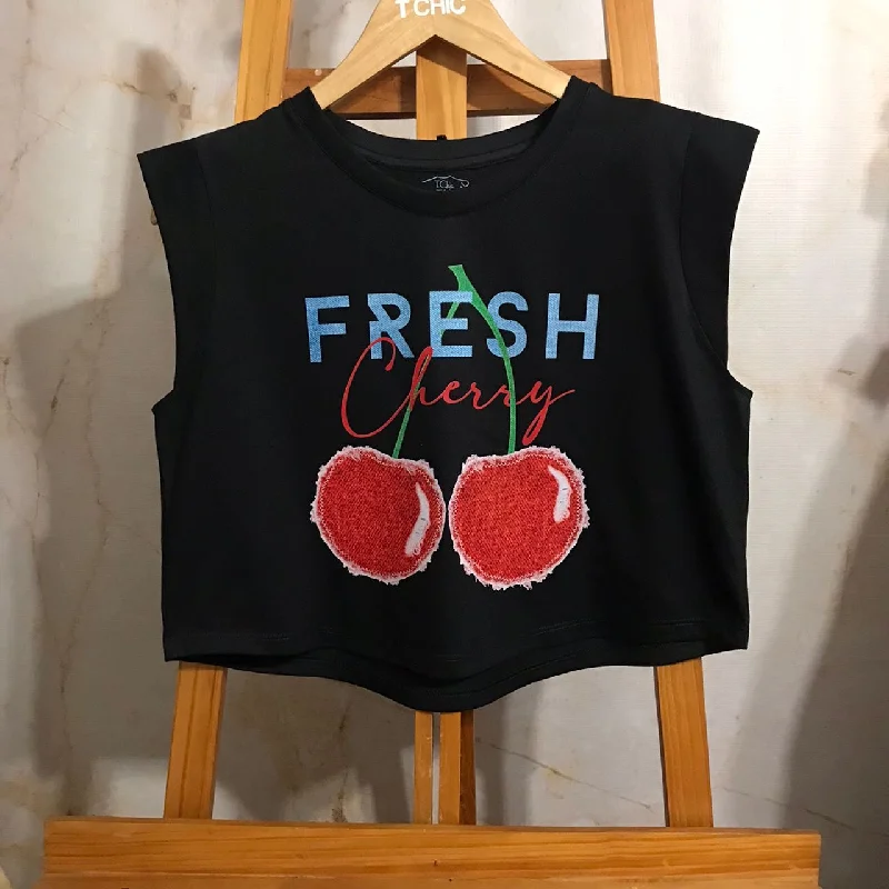 Fresh Cherry Black Crop Top