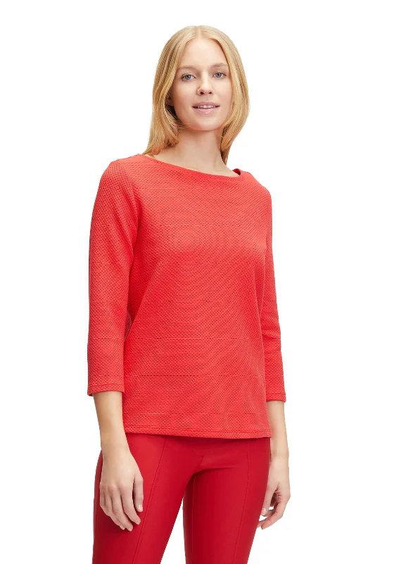 Betty Barclay Round Neck Jacquard T-Shirt, Red