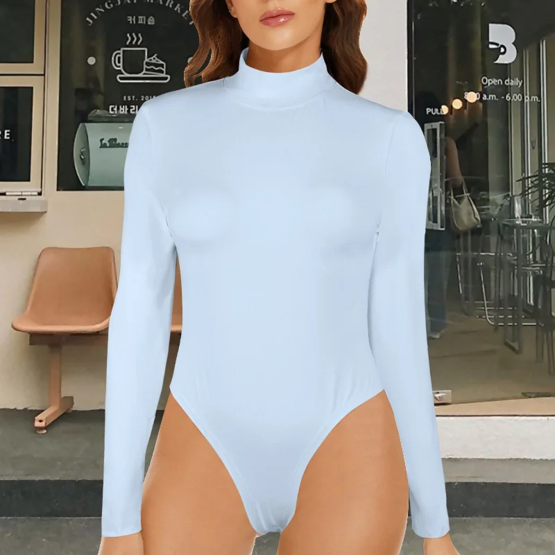 Turtle Neck Long Sleeve Bodysuit Pale Blue