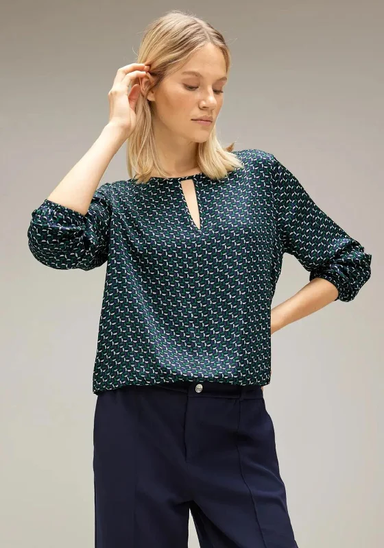 Street One Cutout Neckline Print Blouse, Gentle Green