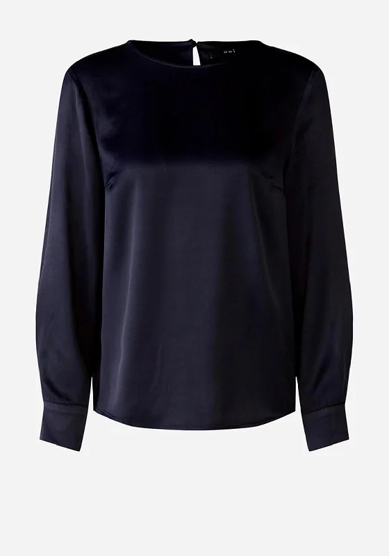 Oui Satin Feel Bateaux Blouse, Dark Blue