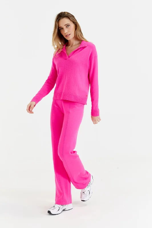 Fuchsia Wool-Cashmere Wide-Leg Track Pants