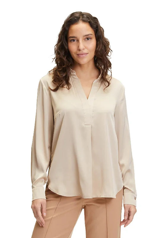 Betty Barclay Satin Feel V-Neck Blouse, Beige