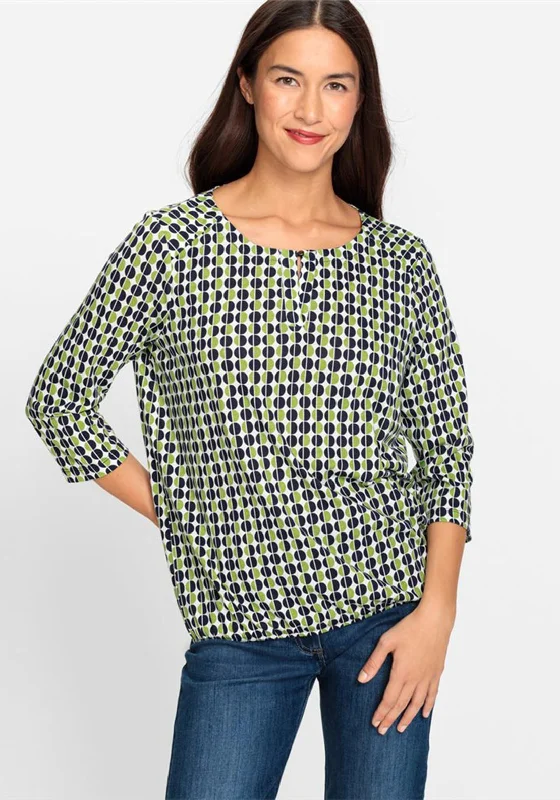 Olsen Clara Slit Neck Dotted Top, Kiwi Green