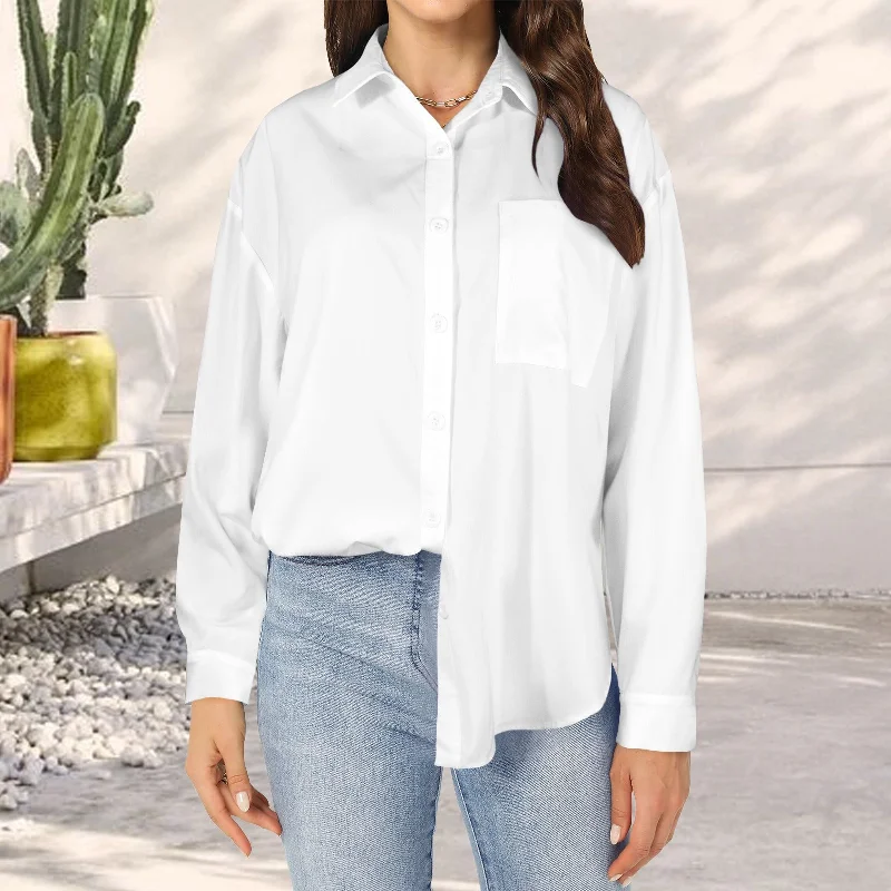 White Long Sleeve Pocket Button Shirt