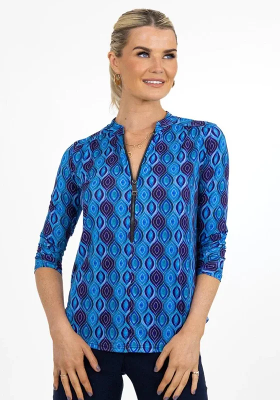 Kate & Pippa Ogee Print Zip Top, Blue