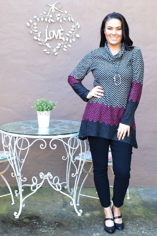 Pink Zig Zag Roll Neck Winter Tunic