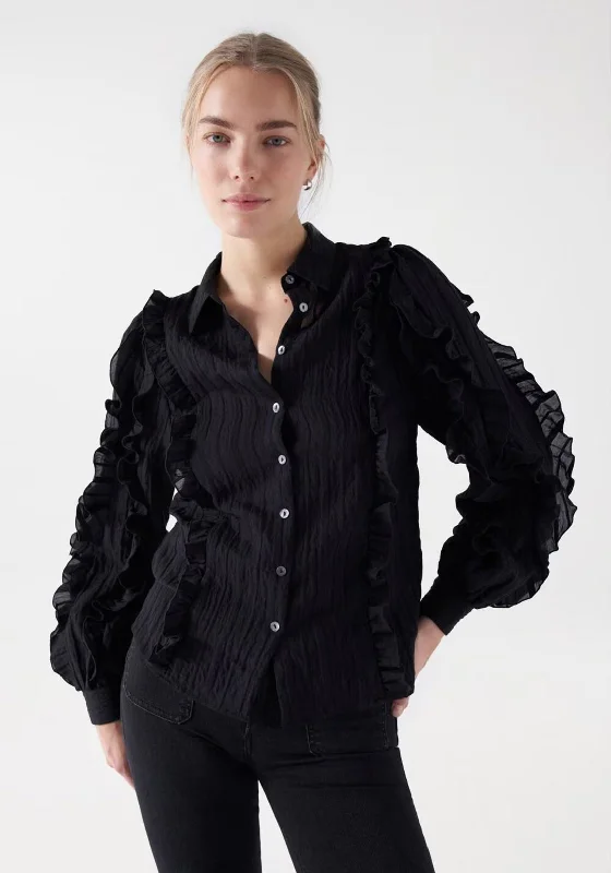 Salsa Ruffled Balloon Sleeve Blouse, Black